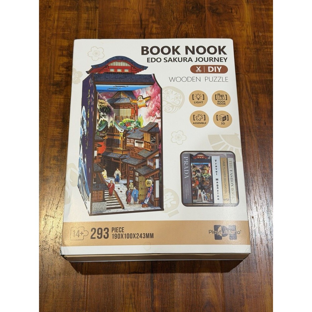 Edo Sakura Journey Book Nook 3D Wooden 293 Piece Puzzle w/ Built in Light - New!